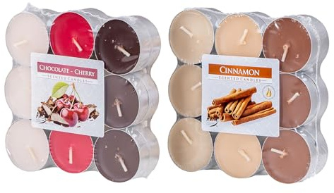 36 Kerzen Weihnachtsduft 2x18 Stück Duft-Teelichter Duftkerzen Advent Weihnachtlich Tischdeko Kerzenschein Schoko Kirsche Zimt Weihnachten XMAS