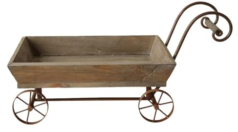Fzaqwen Jardinera Rústica de Madera con Ruedas de Carro, Soporte para Plantas, Soporte, Jardinera de Jardín para Plantas en Macetas, Balcón, Plantas Múltiples