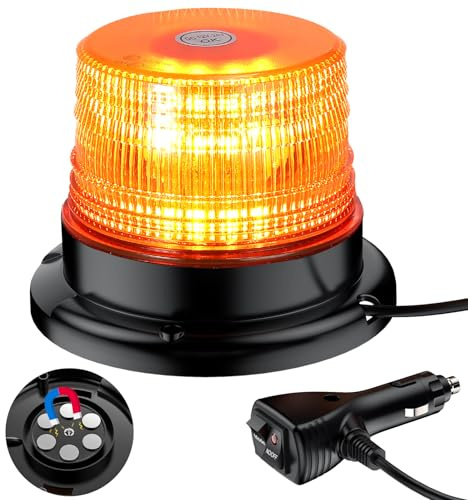 DTEANJU Flashing Beacon Light 40 LED Magnetic Emergency Strobe Light,12V/24V Amber Warning Lights,E57 E-Mark,7 Flash Modes,5m Cable,IP65 Waterproof for Trucks,Cars,Vehicle Recovery,Roadside Assistance