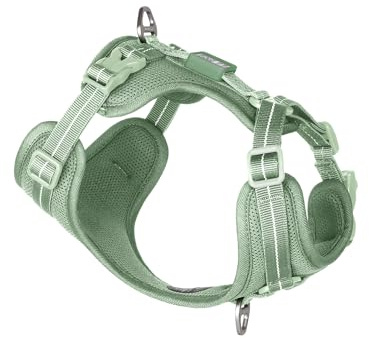 BuddyArmor Allwetter Anti Zug Hundegeschirr reflektierendes Geschirr mit QR-Code Label, Gepolstert verstellbares Hundegeschirr für Kleine mittelgroße Große Hunde (schlanke-Olivgrün, S)