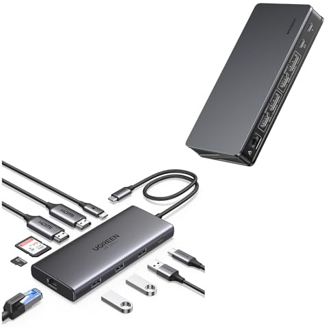 UGREEN Docking Station, 10-in-1 USB C Hub with Dual 4K@60Hz, Single 8K@30Hz, Gigabit Ethernet, 100W PD, 4x 5Gbps USB Data Ports, SD/TF & 9-in-1 USB-C Dock for MacOS (DisplayLink)