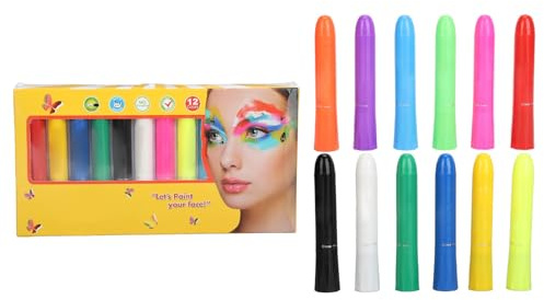 12 Farben Gesichtsmalstifte-Set, lebendig, sicher, hypoallergen, drehbare Stifte für Halloween-Partys, Cosplay, Make-up, Körperfarben, matt, fluoreszierend, 5 g, 12 Stück