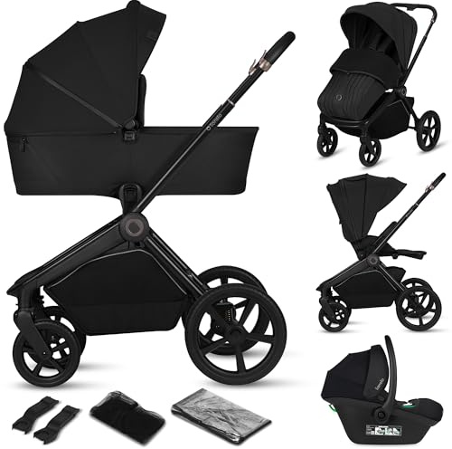 Lionelo Freya Kinderwagen 3 in 1 Kombikinderwagen Reisesystem (0-4 Jahre | bis 22 Kg) faltbarer Babywanne, Sportsitz und Babyschale i-Size 40-87 cm, Federung, PU-Räder, XXL Verdeck UPF50+