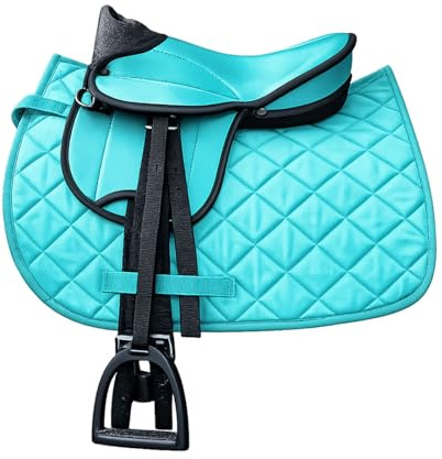 Brama West Ensemble de selle pour cheval en bois « My Happy Pony » | Selle pour shetty, cheval en bois et cheval en peluche | avec tapis de selle, sangle, étriers et étrivières (Turquoise)