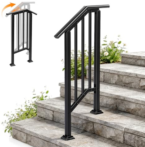VINGLI Outdoor Handrail for 1-2 Front Steps, Thick Sturdy Wrought Iron