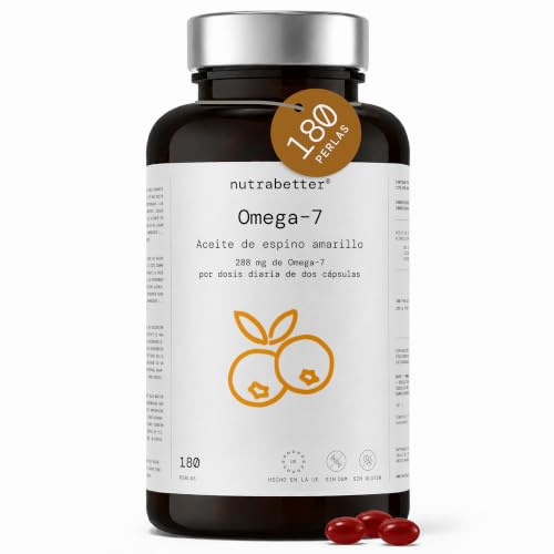 Omega 7 - Aceite de Espino Amarillo 1000 mg | 180 Perlas – 3 Meses de Suministro | 288 mg de Omega 7 por Dosis | Piel, Mucosas y Bienestar General | Fabricado en España | nutrabetter®