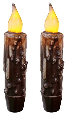 CVHOMEDECO. Real Wax Hand Dipped Battery Operated LED Timer Taper Candles Country Primitive Flameless Lights Décor, 4.75 Inch, Brown, 2 PCS in a Package