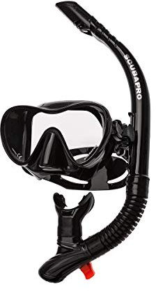 SCUBAPRO Trinidad Adult Scuba Mask and Snorkel Set with Frameless Single Lens, Snorkel Splashguard Top, and Purge Valve, Includes Whistle, Black