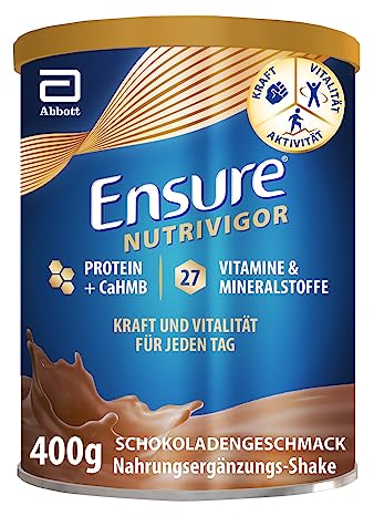 Ensure NutriVigor - Complément alimentaire avec protéines, 27 vitamines et minéraux et HMB - Pour une alimentation saine et équilibrée - Chocolat - 1 x 400 g