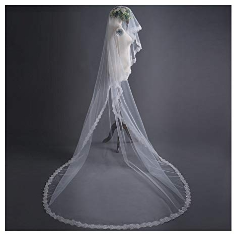 TGRTY Braut Hochzeitsschleier Ivory Lange Brautschleier-Spitze-Rand-Brautschleier Hochzeit Accessoires Wunderschöner Brauttüll (Color : Ivory, Item Length : 300cm)