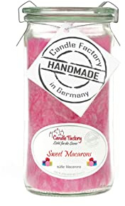 Candle Factory Mini Jumbo Duftkerze aus pflanzlichem Stearin im hitzebeständigen Glas der Marke Weck®, ca. 70h Brennzeit, Duft: Sweet Macarons