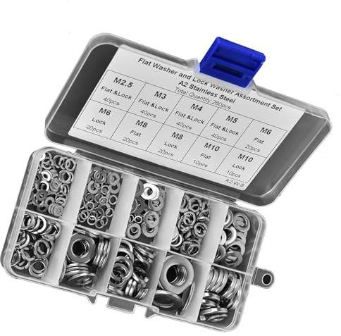 260PCS Rondelle Piatte in Acciaio Inossidabile e Rondelle Elastiche Assortimento Rondelle di Bloccaggio Elementi di Fissaggio M2.5 M3 M4 M5 M6 M8 M10, Appendice