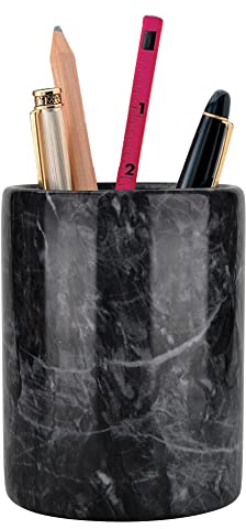 WORHE Pen Holder Stand Italy Natural Premium True Marble Makeup Brush Holders, Tableware Organizer Desk Pencil Cup for Home Office School Decor Dark Grey (DL012)