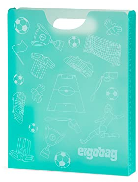 ergobag Heftebox DIN A4 inkl. Griff für mehr Ordnung im Schulranzen, durchsichtig und stabil Fussball - Grün