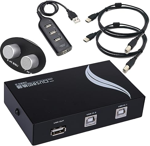 Switch USB, KVM Switch USB 2.0, 2 ingressi, 1 uscite, switch USB migliorato con 2 cavi USB 2.0 ad alta velocità, per stampante, mouse, tastiera, disco rigido e chiavetta USB