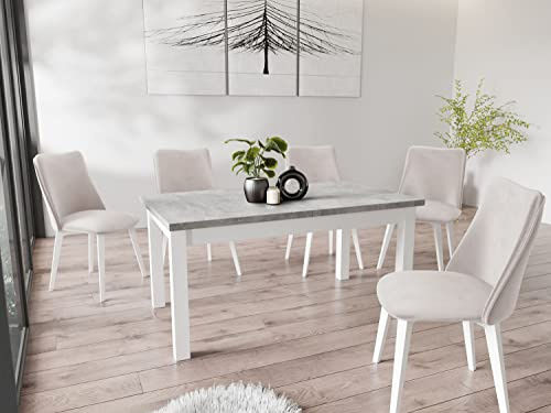 WFL GROUP Moderner Rechteckiger Ausziehbarer Esstisch - Platzsparend - Weiße Holzbeine - 160 bis 200 cm - Hergestellt in EU - 160 x 80 cm - Grau Beton