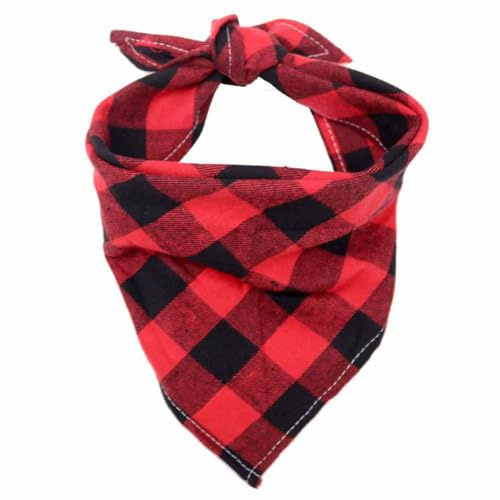 SHTGOI 2 stycken hundhalsdukar, klassisk rutig bandana, tvättbar bomull, hund, triangulär halsduk, justerbar halsduk, huvuddukar för små medelstora hundar, katter, stor röd-svart rutig L