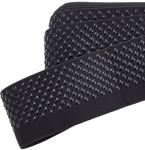 BENECREAT Fascia Elastica Antiscivolo In Silicone Da 6 m, Nastro Elastico In Poliestere Largo 51 mm, con Supporto In Silicone, per Progetti di Cucito di Indumenti, Nero 2 mm di Spessore