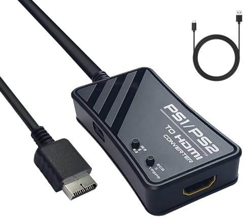 WNNZVCC Convertisseur PS1/PS2 vers HDMI, sortie de signal RGBS de PS2/PS1 vers HDMI, sortie de signal YPbPr de PS2 vers convertisseur HDMI pour Playstation2 et Playstation1, prend en charge l'écran