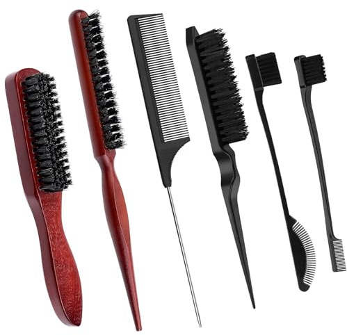 Peine Cerdas Jabali, 6 piezas Peine Cerdas y Cepillo Pelo Jabalí, Peine Cola Rata Peluqueria Profesional, Peine Clean Look, Cepillo Cardar Pelo, Peine de Cerdas y Peine, para Salones y Peluquerías