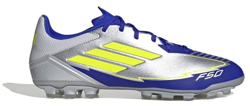 Adidas Unisex Adulto F50 League Football Boots Artificial Ground, Silver Met./Solar Yellow/Lucid Blue, 44 2/3 EU