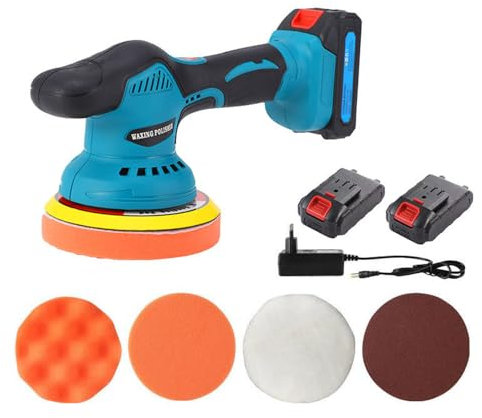 Shkalacar Kabelloser Auto Polierpolierer, Auto Polier und Polierer Sets, 8 Gang Einstellung, mit 2 x 21 V 2000 mAh Akkus, Leerlaufdrehzahl 2800-5500 U/min, Poliermaschine für Auto-Detailing/Polieren