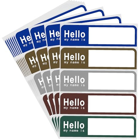 Hycodest Aufkleber mit Aufschrift Hello My Name Is, 90 x 25 mm, gemischt, 6 Farben, Namensschilder, Klebeetiketten für Kleidung, Büro und Schule, 50 Etiketten