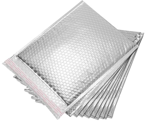QUARKZMAN Thermische Luftpolstertasche, 11,8 × 9,8 Zoll Silber Selbstklebende Kühle Luftpolstertaschen Folien-Versandtaschen für Bücher, Lebensmittel, Kosmetik,Kartons, Packung mit 10