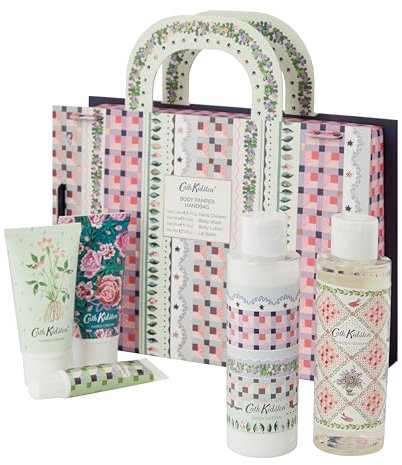 Cath Kidston Hand Cream 2x 50ml, Lip Balm 10ml, Body Lotion and Wash x2 150ml, Handbag, Moisturiser, Shea Butter, Travel Size, Cruelty and Vegan Friendly, Beauty Gift For Her