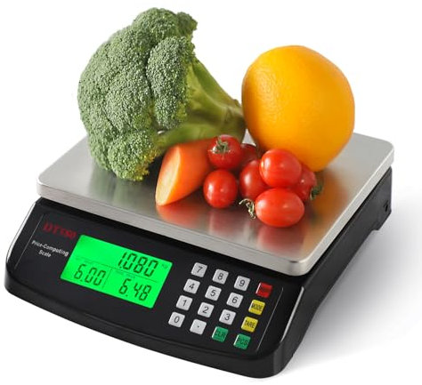 KNSWE Waage Küchenwaage Groß Edelstahl Digitalwaage 40kg zum Gastronomie Messen von Fleisch Wurst so Weiter Obstwaage mit Zähl Tara Funktion Feinwaage 1g LCD Display und 5 Maßeinheit Schwarz