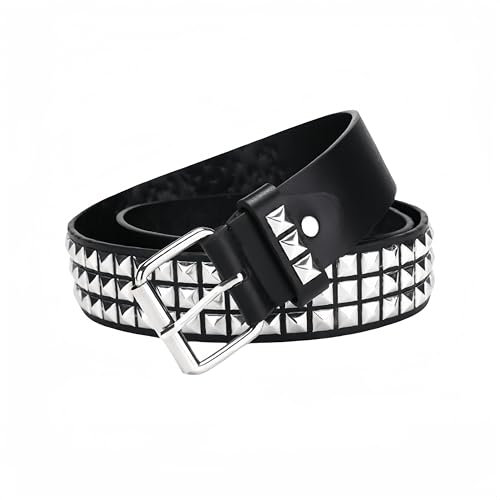 SDXCJY Rivet Belt Rock Punk Rivet Studded Belt Goth Row Pyramid Square PU Leather Vintage Punk Rock Grommet Punk Studded for Jeans Rockwear Women/Men (black)