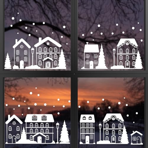 younikat Noël Image pour fenêtre Village d’hiver 70 pièces I blanc I adhérence statique I réutilisable Fenêtre de l’Avent I dv1513