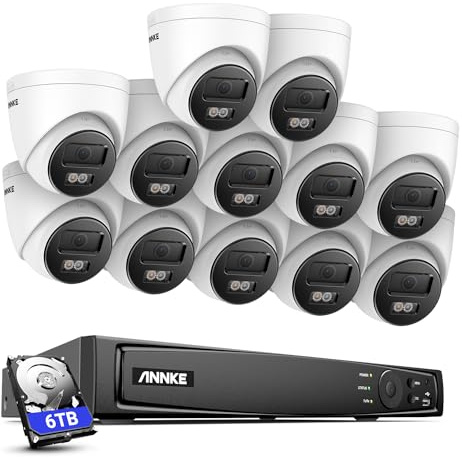 ANNKE Set di telecamere di sorveglianza 4K con fotocamera IP PoE da 12 X 8 MP, 16 CH CCTV NVR con HDD da 6 TB per registrazione 24/7, riconoscimento delle persone e riconoscimento del veicolo, accesso