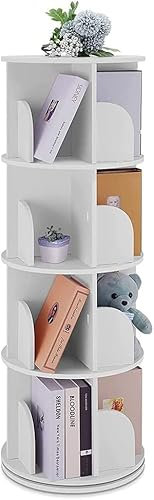 Modernes drehbares Bücherregal mit einfacher Demontage, ideal für Zuhause, Büro, Wohnzimmer oder Arbeitszimmer, Weiß, 40 x 40 x 128 cm