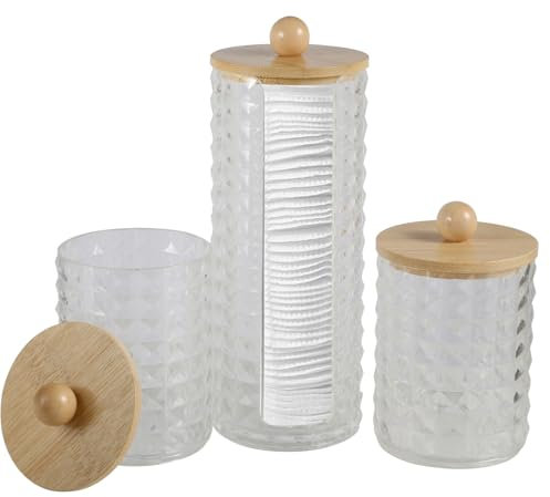 FHISKUNYU 3 Pz Contenitore Porta Cotton Fioc per Bagno, Scatola Trasparente Organizzatore Cosmetici, Porta Dischetti Struccanti e Batuffoli di Cotone, Contenitore Dispenser per Organizzare Bagno e Toe