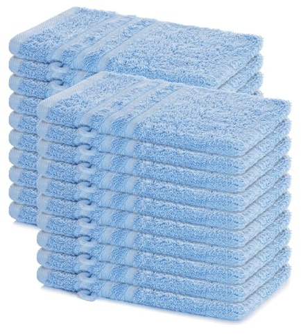 Lavea® Lot de 20 Gants de Toilette 15x21 cm en Éponge 100% Coton – Doux et Absorbants – Maison, Hôtel, Spa, Invités, Bébé – Serviette Visage/Essuie-Main – Bleu Dauphin