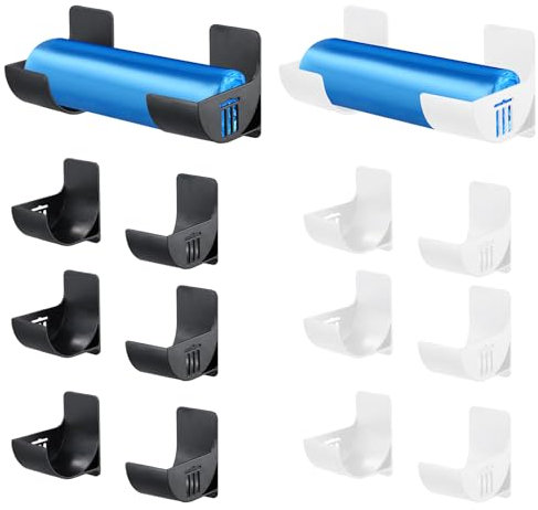 Lot de 8 Distributeur de Sacs Poubelle pour Armoire, Film Alimentaire Support Rangement Porte, Boîte Rangement Murale en Plastique, Rangement Porte Placard Cuisine Autocollante