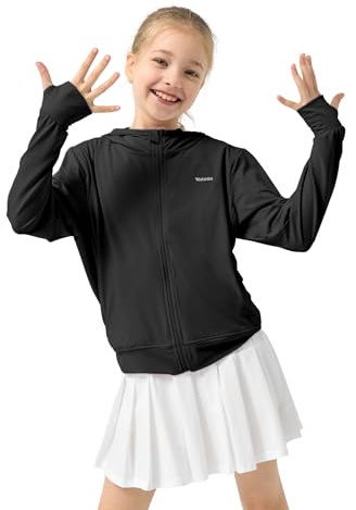 Rolanko Kids Zip Up Hoodie Sweatshirt with Thumb Holes, Light Sun Protective Jacket for Girls Active Tops (Black,11-12 Y)