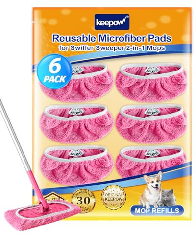 KEEPOW Wiederverwendbare für Swiffer Feuchte Bodentücher - Reine Baumwolle Tücher für Swiffer Bodenwischer, Ideal für Swiffer Wet, Für die Reinigung von Hartholzböden, 25.4x11.5cm, 6 Stück