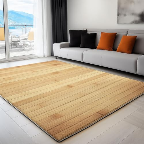 Générique Tapis Salon Texture De Bois De Bambou Rustique Vintage 140 x 200 cm Tapis Intérieur Extérieur Dessous antidérapant Moquette Nettoyage FacileJaune, Moquette pour Salon Chambre Salle à Mange