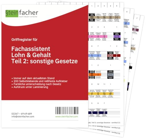 Steinfacher Griffregister für FACHASSISTENT LOHN & GEHALT, Teil 2: sonstige Gesetze (Lesart: vertikal)