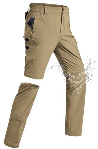 xtuwkzo Pantaloni all'aperto per Gli Uomini Zipper Traspirante Estate Rimovibile Uomo Breve Softshell Leggero Multi Tasche Stretch Campeggio Escursionismo Pantaloni Kaki 3XL