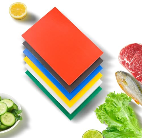 Hakka Chopping Boards 6pcs 46X31X1.3cm,Commercial Cutting Board 6 Colors for Different Food,Food Grade Plastic Chopping Board Set for Kitchen,Anti Slip and Easy to Clean