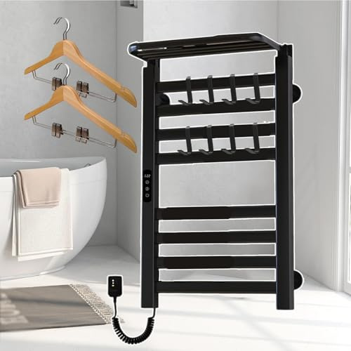Piacella per asciugamani riscaldati elettrici per bagno-parapetto da asciugamano riscaldato a parete, porta asciugamani riscaldanti con timer da 1-9 ore e temperatura 30-70 ℃, assistenza per abiti