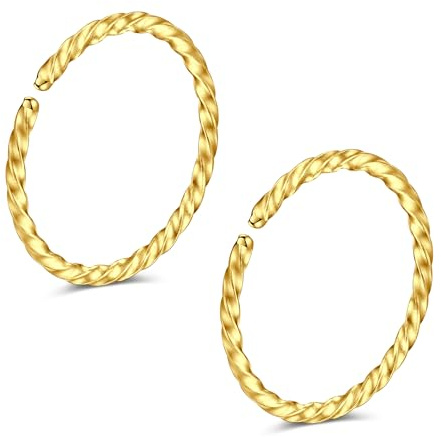 Crdifu 20G Nasenpiercing Ring Gold, 0.8mm Dünn Nasenring aus 316L Edelstahl, 2er Set 8mm Nostril Piercing Ring, Piercing Nase, Nasen Piercing Ringe für Frauen Männer, Fake Nose Piercing