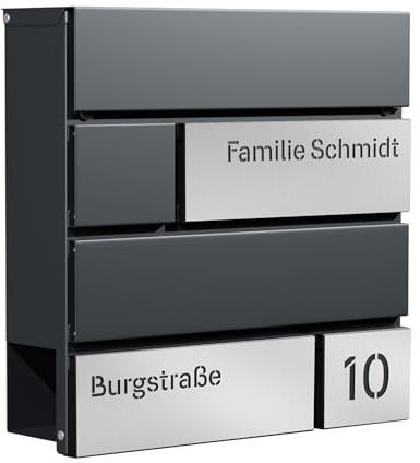 Forgard Briefkasten Anthrazit mit Zeitungsfach (RAL 7016), personalisiert, Postkasten Modern aus Zinkstahl mit Familienname, Straße & Hausnummer inkl. Montageset, VIBORG