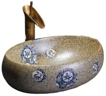 GLigeT Lavabo Salle de Bain Lavabo de Salle de Bain de Style rétro (avec Robinet et Tuyau d'évacuation) Vasque à Poser