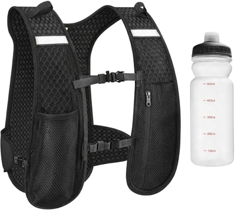 Hydrationsryggsäck: Justerbar vätskeryggsäck, med 500 ml vätskeflaska, för löpning för män och kvinnor, för löpning, vandring, cykling, maraton (svart)