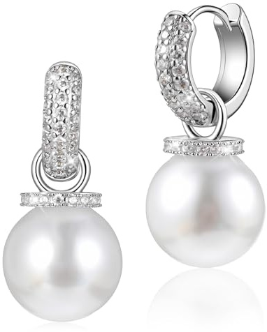 Ymapinc Stora pärl- och strassörhängen, silverpärlörhängen för kvinnor, eleganta smycken, klassiskt tjockt klänningsörhänge för bröllopsfest present