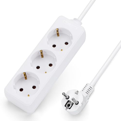 Aigostar Steckdosenleiste 3-Fach Tischsteckdose Kindersicherung 3m Kabel, Weiß